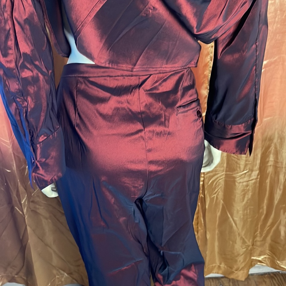 Venezia Jeans Company Vintage 2pc Burgundy Metallic Pants Suit Size 14/16 - Picture 5 of 6